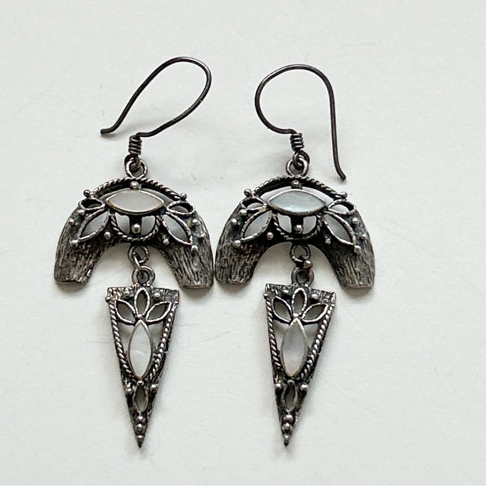 Vintage Tribal Mother of Pearl Sterling Silver Earrings